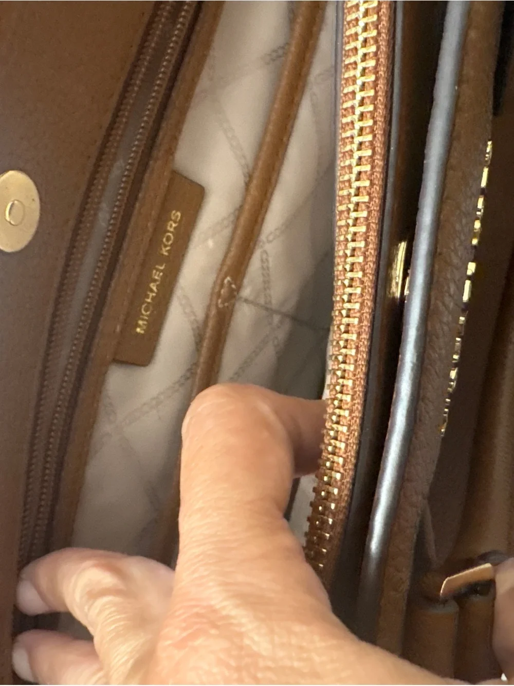 Michael Kors Brown Pebbled Leather Crossbody Satchel with Gold Hardware